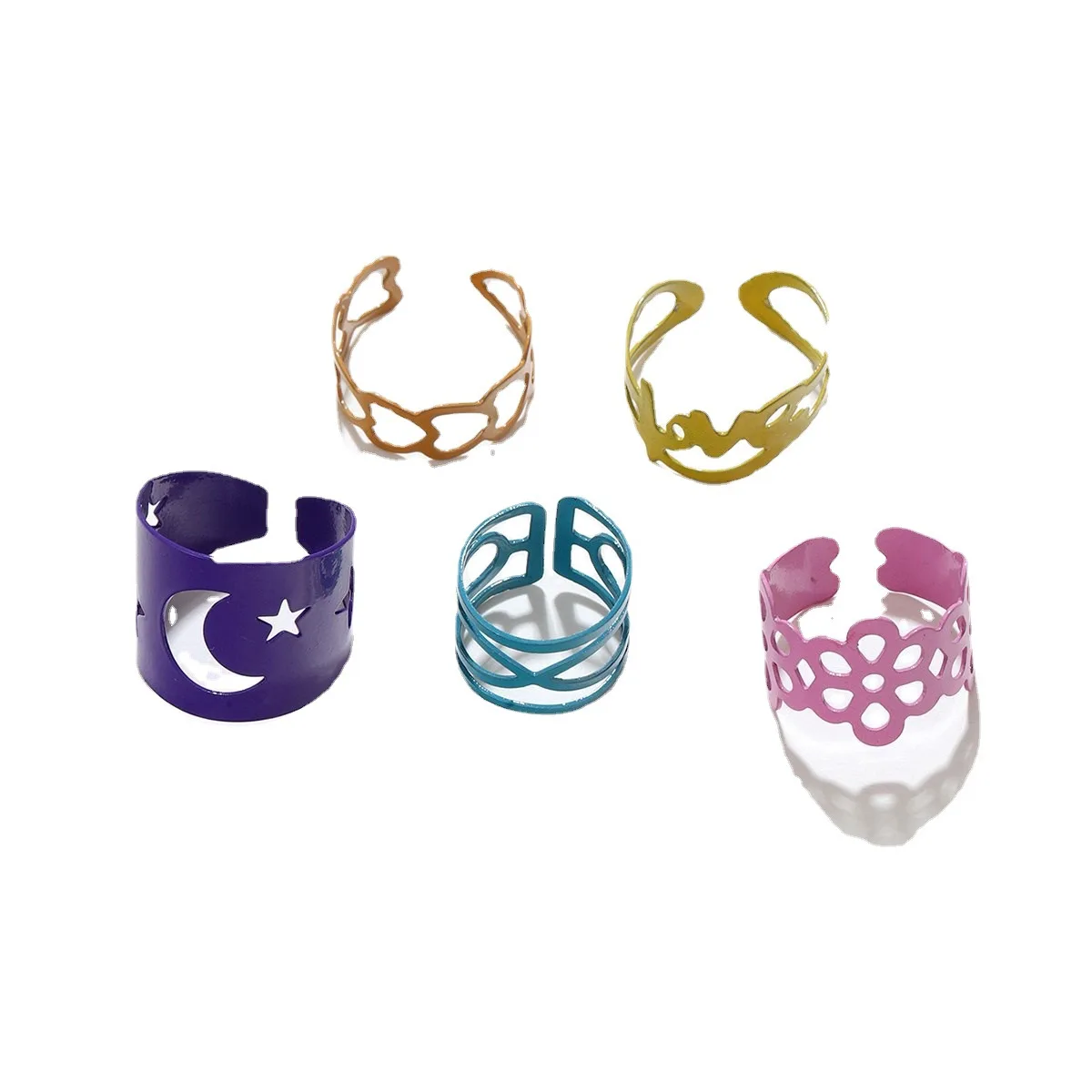 

New Trendy Colorful Love Heart Moon Star Open Joint Ring Sets Punk Simple Hollow Geometric Irregular Cross Ring For Rock Jewelry