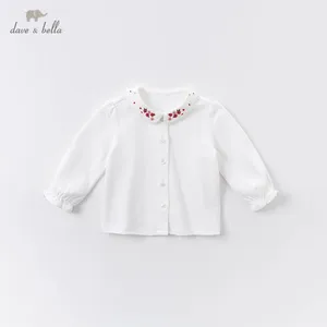 Dave bellaDBM14389; Осенние Рубашки с цветочной вышивкой для маленьких девочек; Топы для малышей; Детская одежда высокого качества