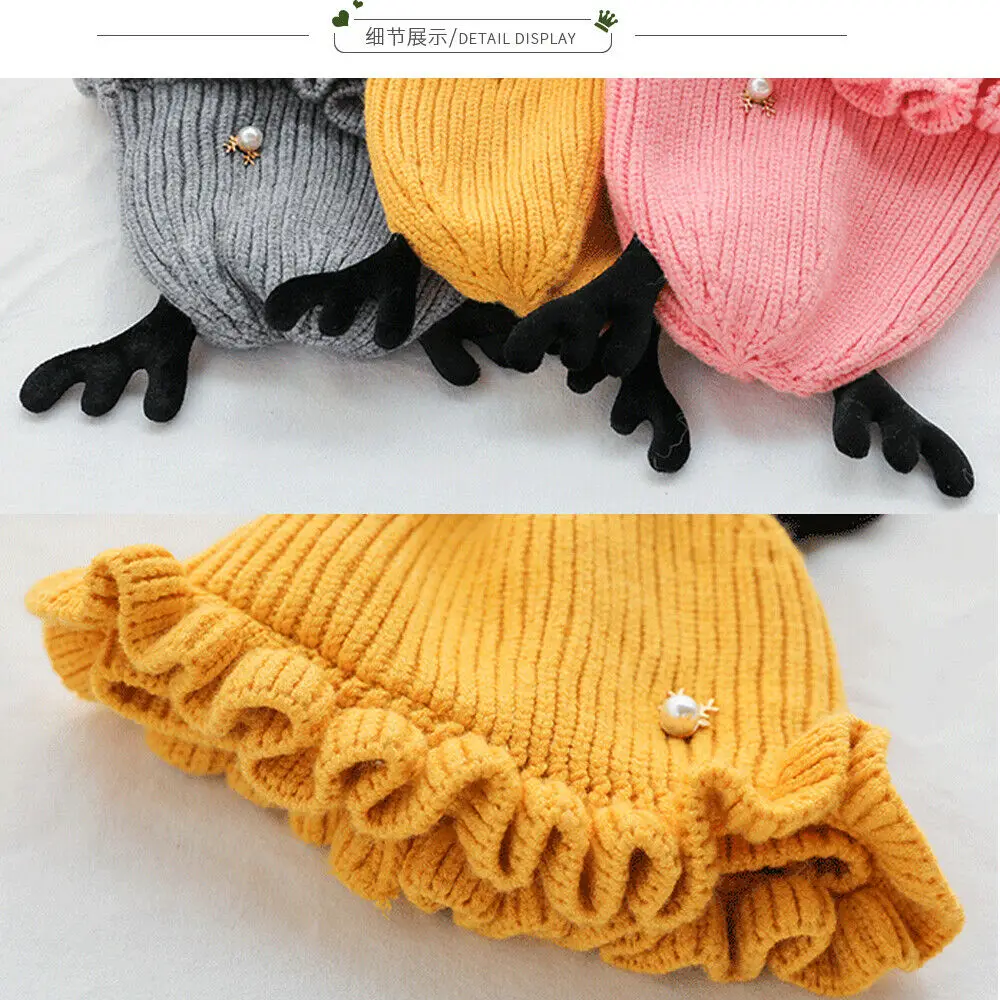 Вязаные крючком шапки с оленьими рогами ручной работы для новорожденных