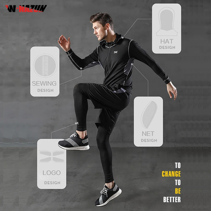 Мужской спортивный костюм для тренировок компрессионная одежда занятий спортом