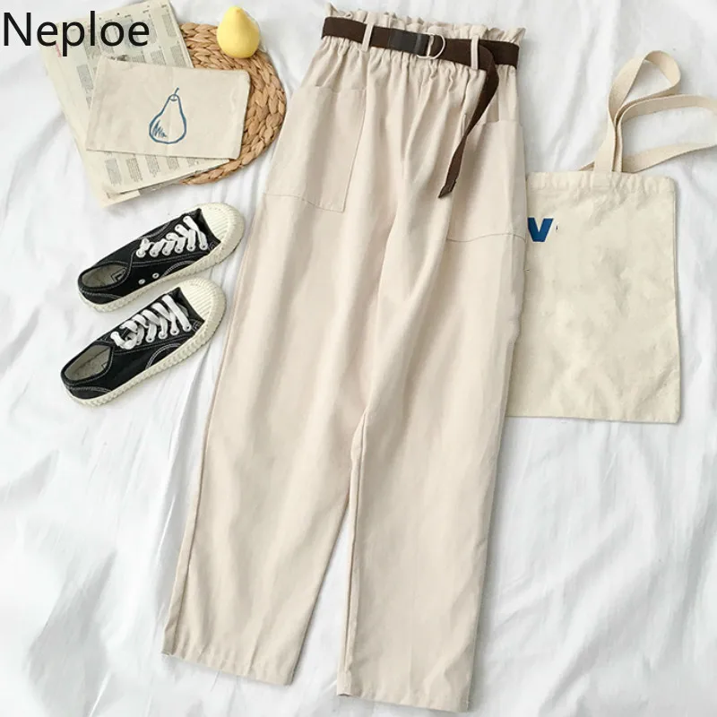 Neploe, весна, осень, широкие брюки, женские, повседневные, высокая талия, свободные, корейский стиль, панталоны, женские брюки с поясом, 39028