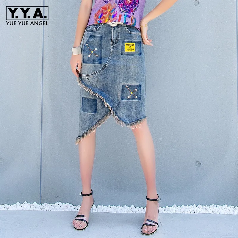 Женские Асимметричные джинсовые юбки А силуэта летняя модная новая юбка средней