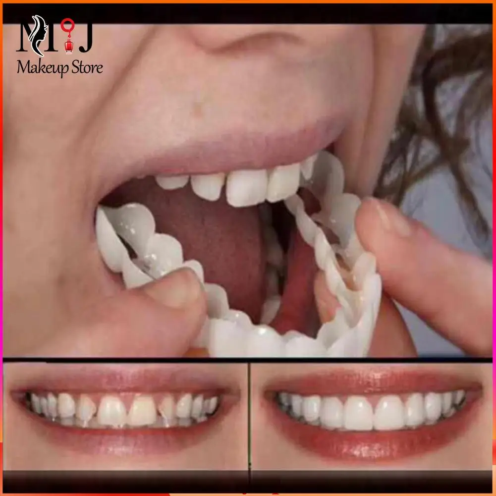 

Silicone Upper/Lower False Teeth Veneers Dentures Fake Tooth Upper & Lower Snap On Teeth Whitening Denture Teeth