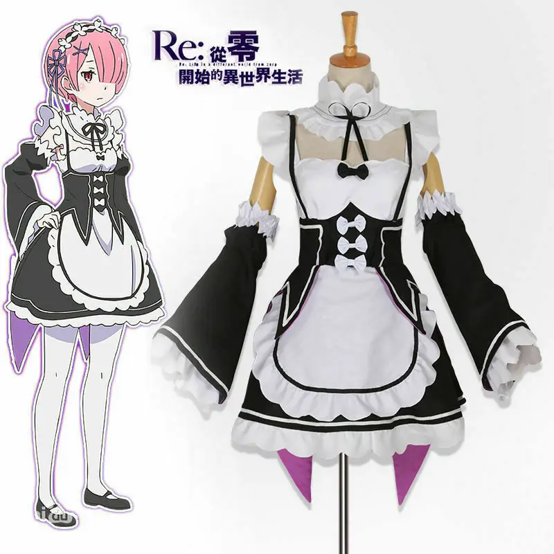 Костюм для косплея Ram Rem из аниме Re:zero Kara Hajimeru Isekai Seikatsu Униформа парик девушек