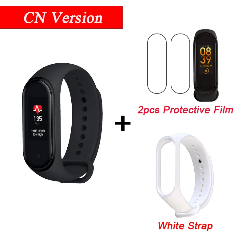 CN Add 2Film White Xiaomi mi Band 4 Smart mi band 4 водонепроницаемый пульсометр фитнес 135 мАч Bluetooth 5,0 50 м цветной экран - Цвет: CN Add 2Film White