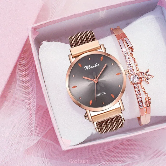 Часы наручные женские кварцевые с магнитной застежкой модные сетчатым