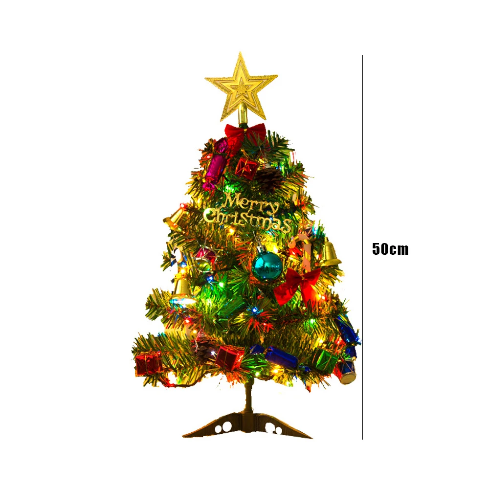 

50cm Christmas Tree Led Light String Fake Pine Tree Small Decorated Mini Artificial Xmas Tree Home Office Bar Party Xmas Decor