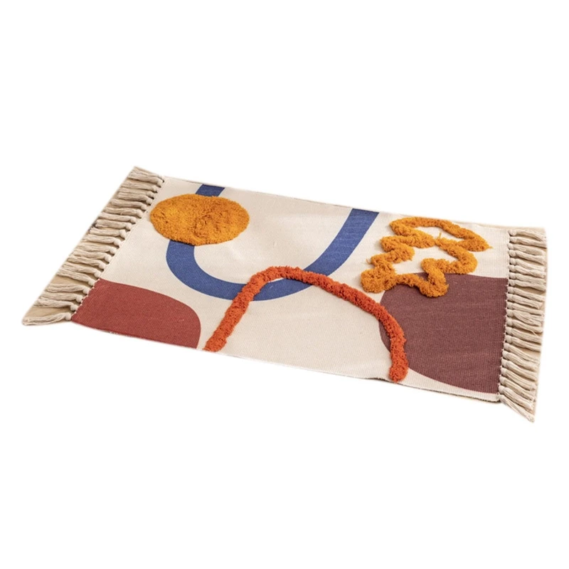 

Tufted National Wind Pad Nordic Simple Cotton Hemp Doormat Bedroom Bedside Footrest Living Room Tea Table Floor Mat