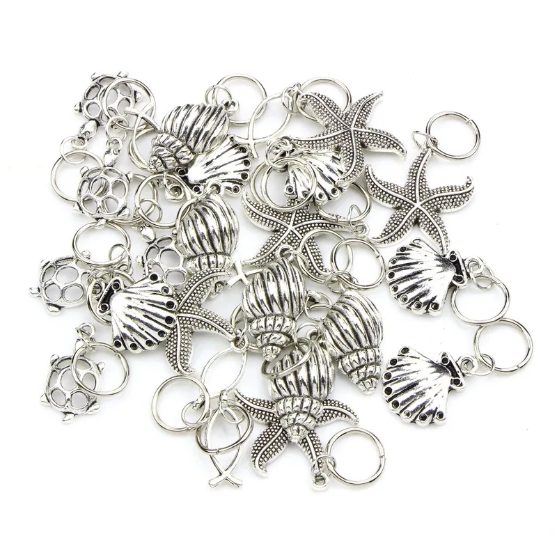 

50Pcs/set Ancient Silver Personality Hairpin Sea Star Ocean Hair Braid Dread Dreadlock Beads Clips Cuffs Jewelry DIY Accessories