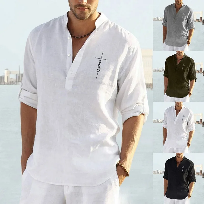 

2021 New Men's Casual Blouse Cotton Linen Shirt Loose Tops Long Sleeve Tee Shirt Spring Autumn Casual Handsome Men's Shirts
