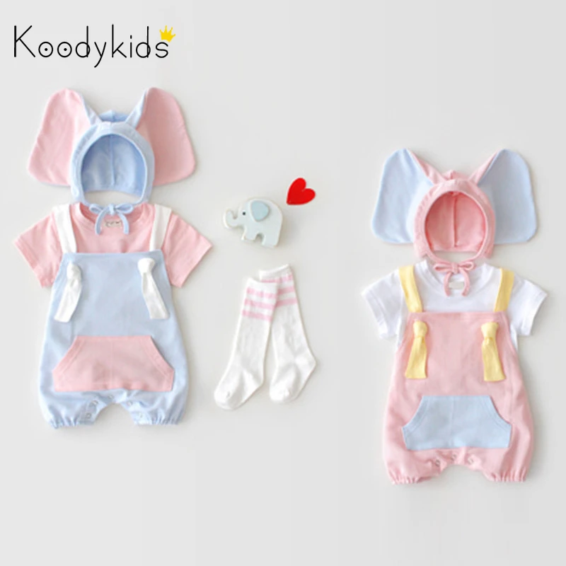 Лето 2020 комбинезоны Koodykids для маленьких девочек розовые синие с шапочкой
