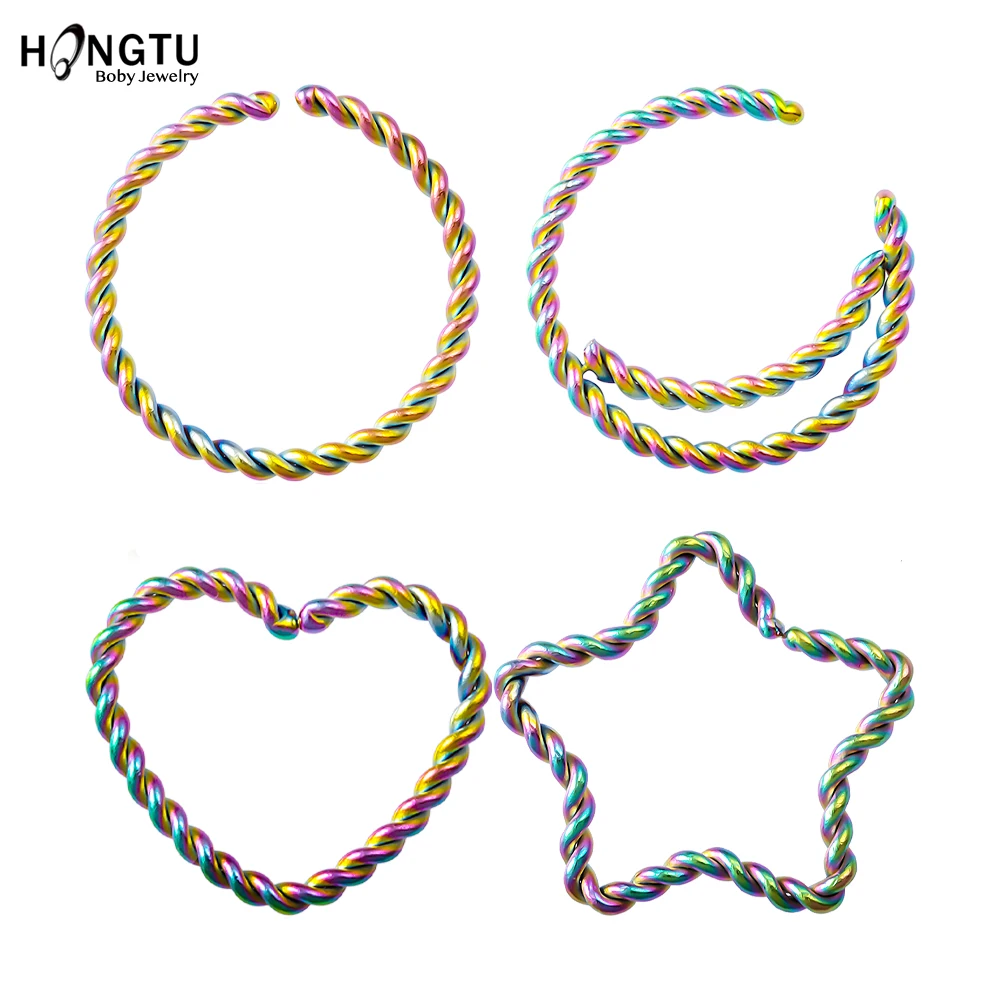 

1-4pcs Tribe Copper Cartilage Hoop Earrrings Colorful Adjustable Nose Eyebrow Ear Cartilage Helix Daith Tragus Piercing Jewelry