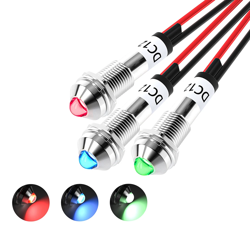 8MM Mini Metal Indicator Light 12V 24V 220V Power LED Waterproof Signal Lamp Lights With Wire For Motorcycle Car | Освещение