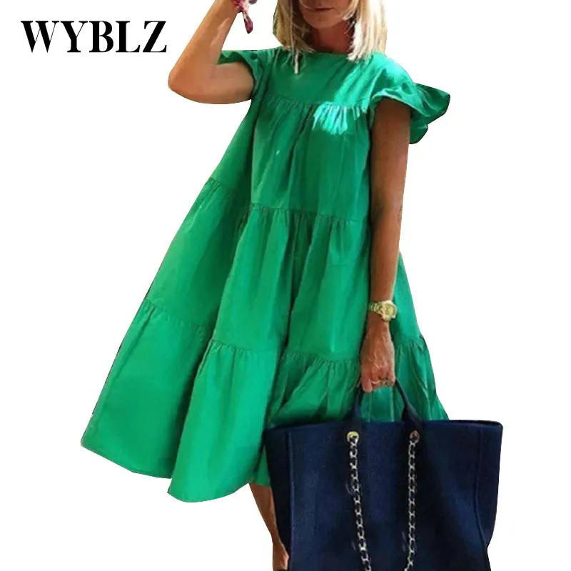 

WYBLZ Women's Summer Dress 2022 New Fashion Mini Sundress Holiay Vintage Ruffled Party Dresses Ladies Casual Vestidos Femme Robe