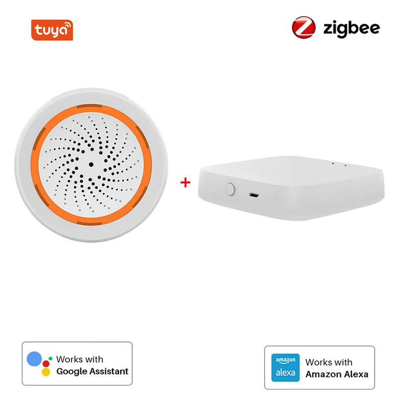 

ZigBee Tuya Siren Alarm With Temperature Humidity Sensor 90dB Sound Light Home Security Alarm Works SmartLife APP Zigbee Gateway