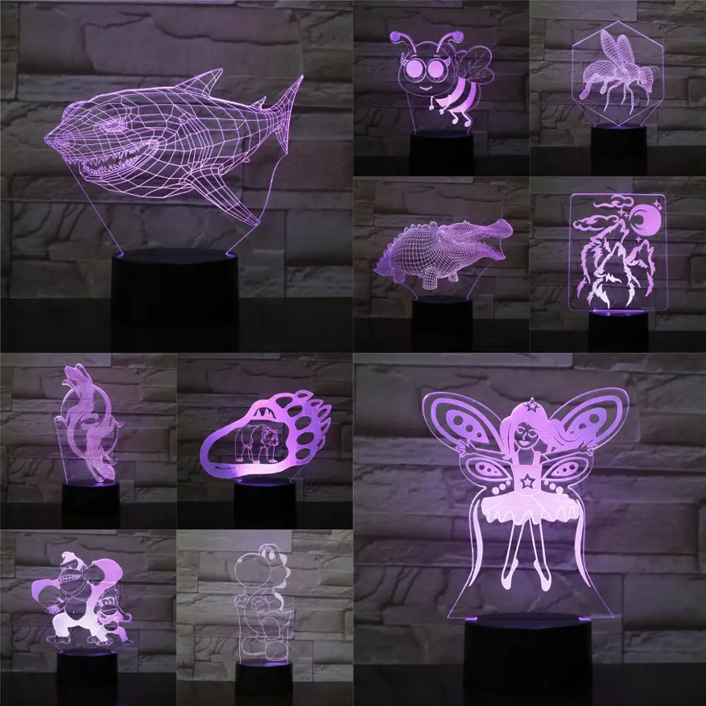 Сенсорный дистанционный 3D USB светильник с изображением животных настольный