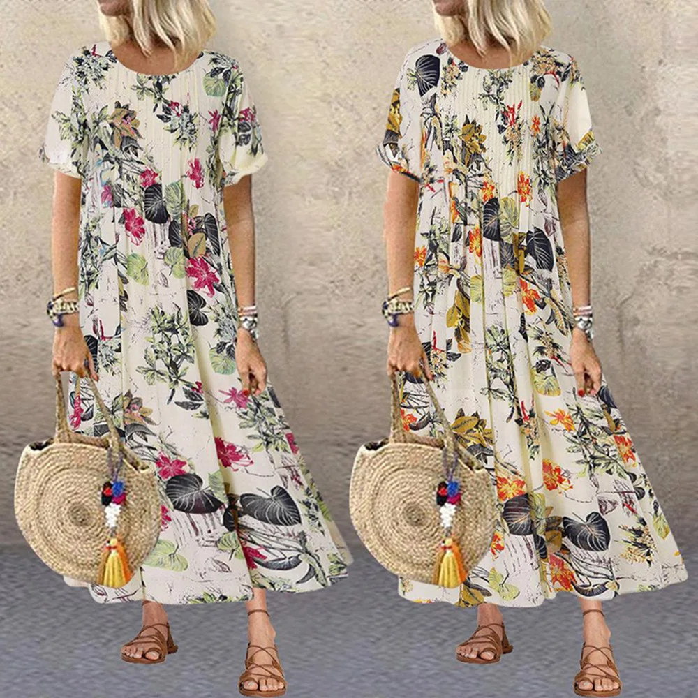 

Summer casual loose print dress fashion o-neck short sleeve women's T-shirt long skirt