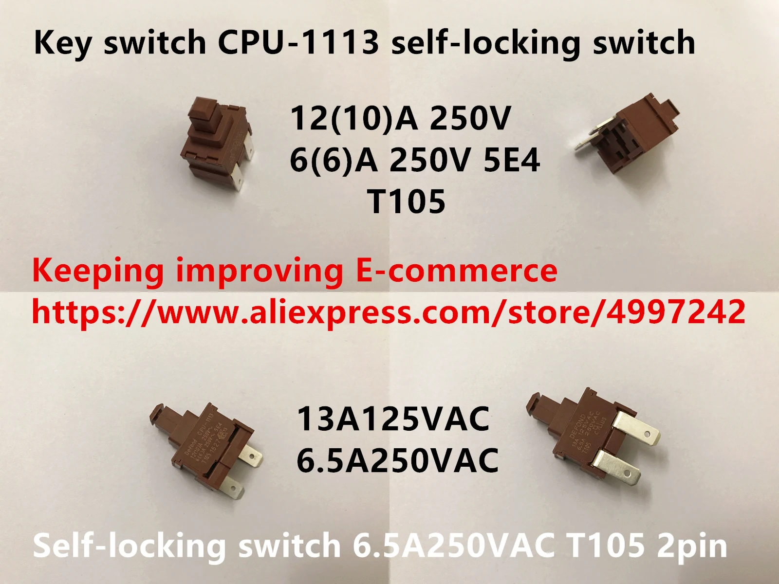 

Original new 100% key switch CPU-1113 self-locking switch 6.5A250VAC 2pin