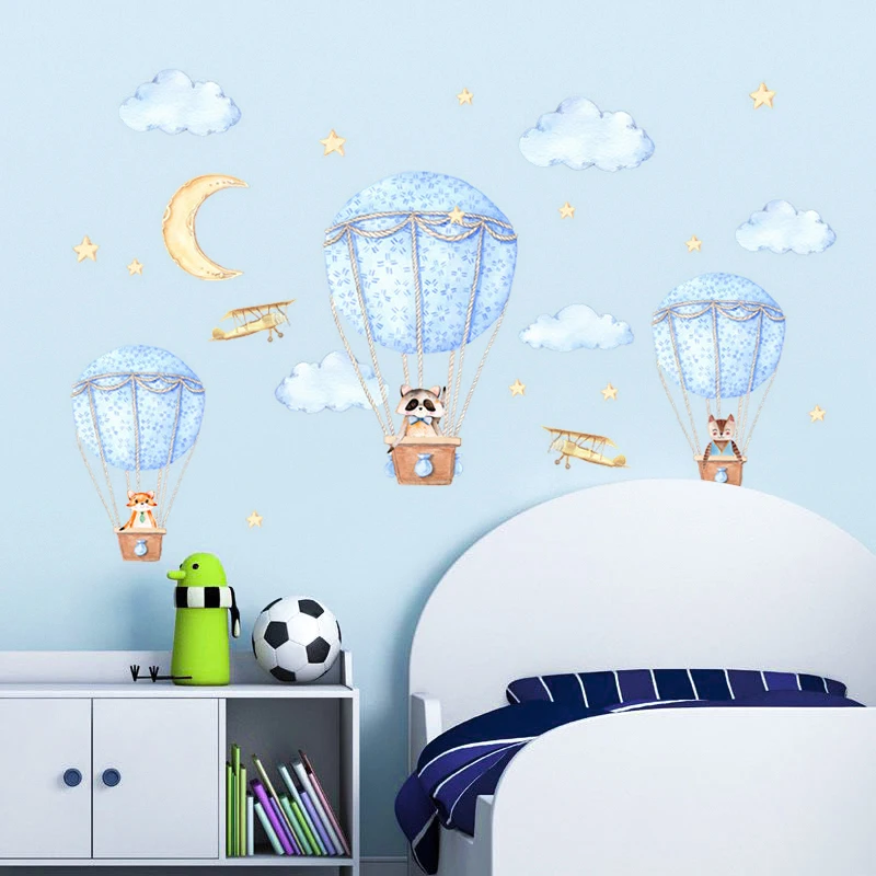 Мультфильм настенная наклейка с животным воздушные шары для детской комнаты