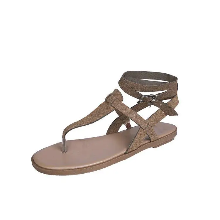 

Flat Sandal Shoe Buckle 2021 Women's Large Size Summer Heels Suit Female Beige Without Low Comfort Gladiator New Big Fashion Gir