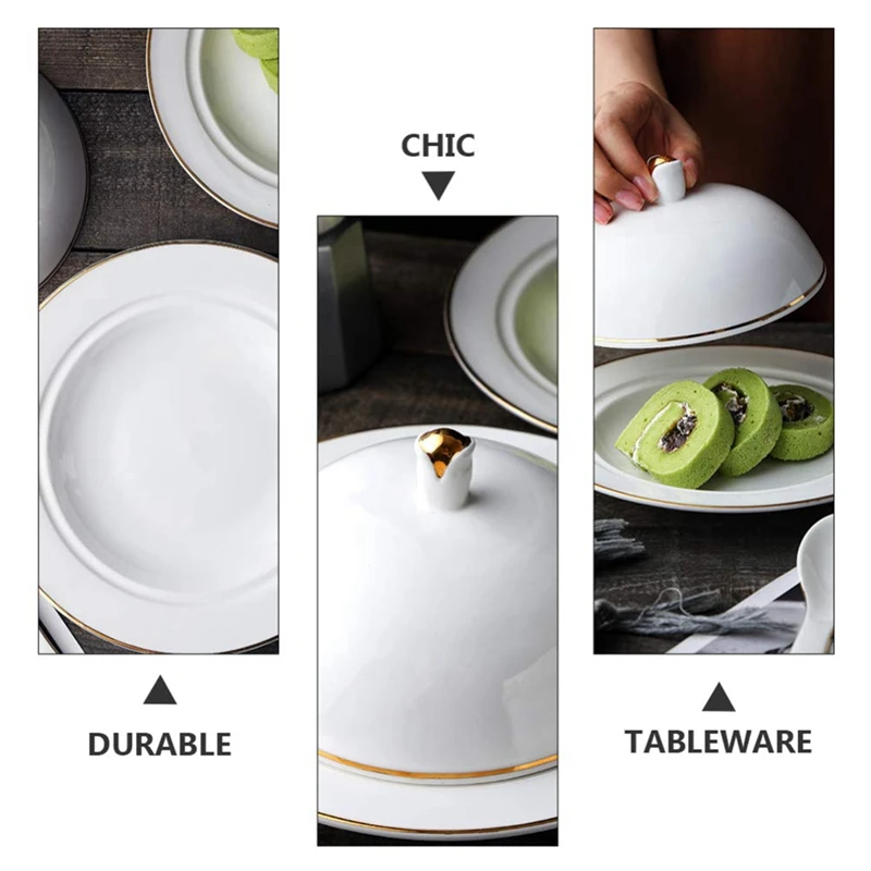 

1 Set Ceramic Serving Plate Platter with Dome Cover Food Serving Platter Stand for Cake Fruit Candy Dessert Salad Cheese