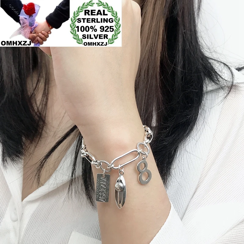 

OMHXZJ Wholesale HB91 European Fashion Woman Girl Birthday Party Gift Rectangle 8 Smile Face 100% 925 Sterling Silver Bracelet
