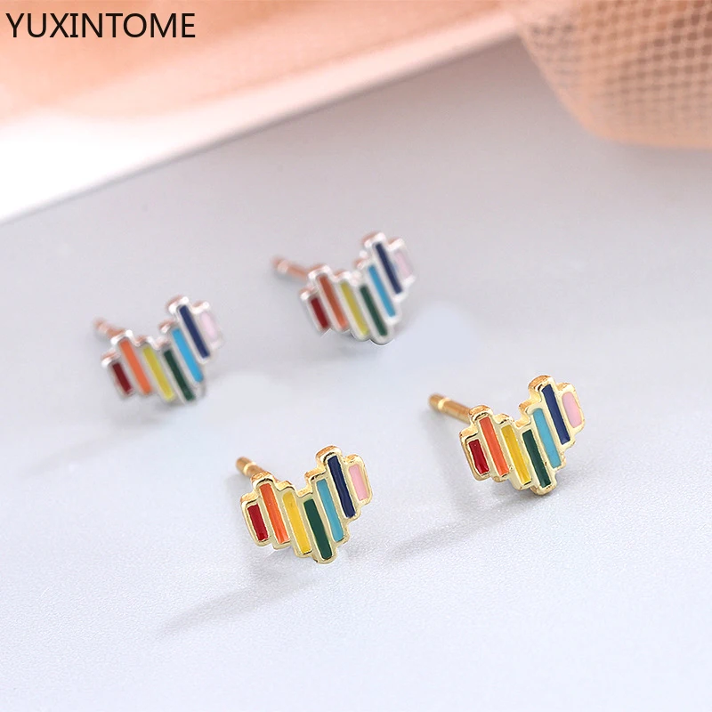 

1 pair 925 Sterling Silver Color heart Stud Earrings For Women Tiny Stunning Tassel Ear Studs Piercing Pendientes for gift