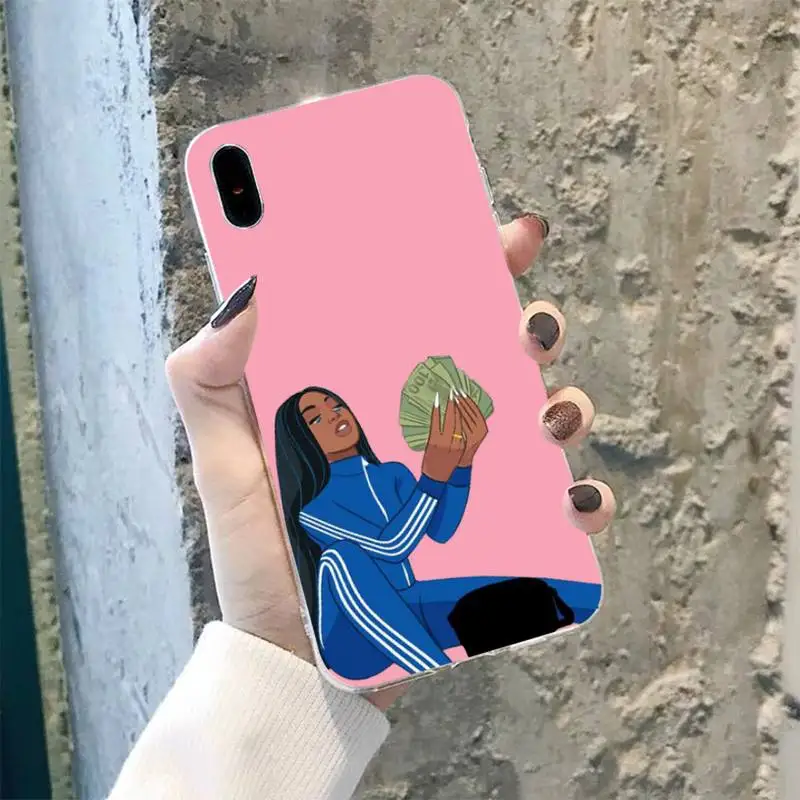 TOPLBPCS зарабатывать деньги черная голова девушка силиконовый черный чехол для