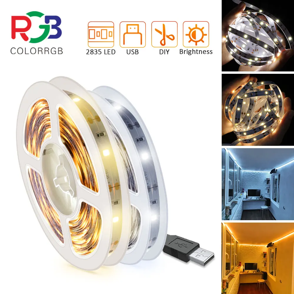 ColorRGB, Led light strip, SMD2835,30M/Meter,white/warm white, USD port,  Flexible LED Rope Lights for Kitchen Cabinet Bedroom