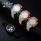 Часы ALLICEONYOU кварцевые с микро-ПАВЕ, сверкающие разноцветные камни, фианит, нержавеющая сталь, хип-хоп часы для подарка