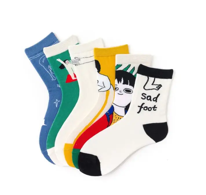 Харадзюку Смешные Женские носки с героями мультфильмов Sad Foot Узорные Носки Унисекс