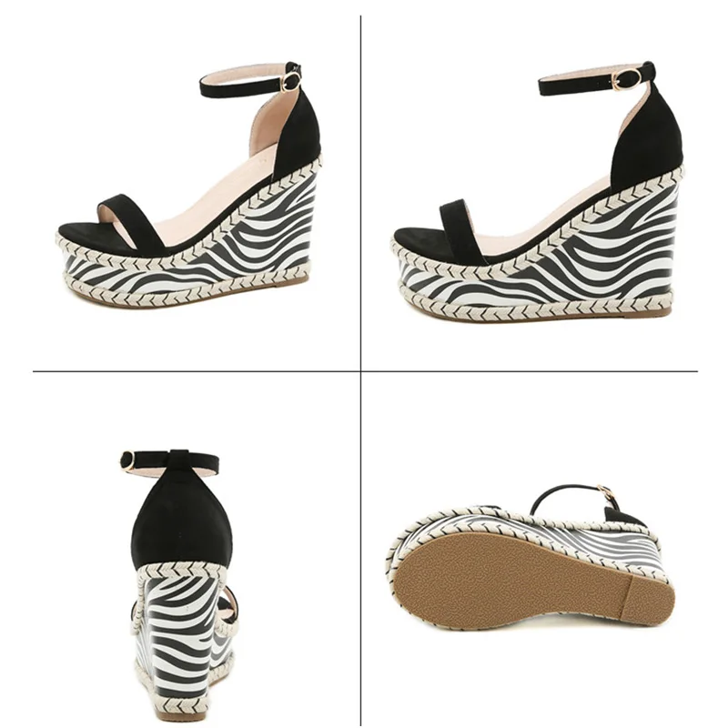

Shoes Summer Women Pumps Sandals High Heels Wedges Platform Women Sandal 2021 Heels Zebra Pattern High-Heeled Shoes For Women