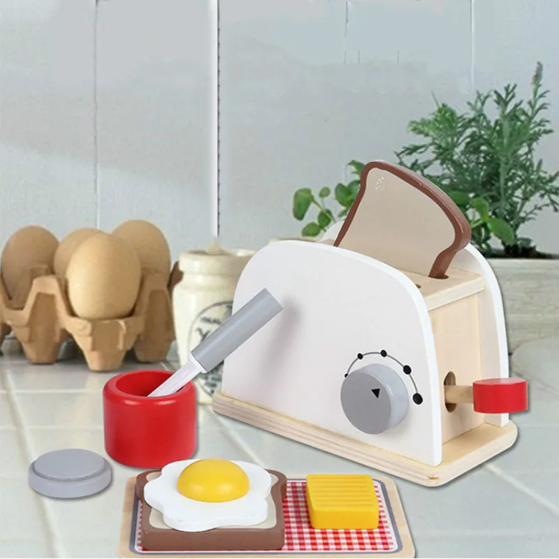 

Kids Wooden Pretend Play Sets Pretend Toasters Bread Maker Coffee Machine Game Children's Toy Mixer Kitchen Educational Toys