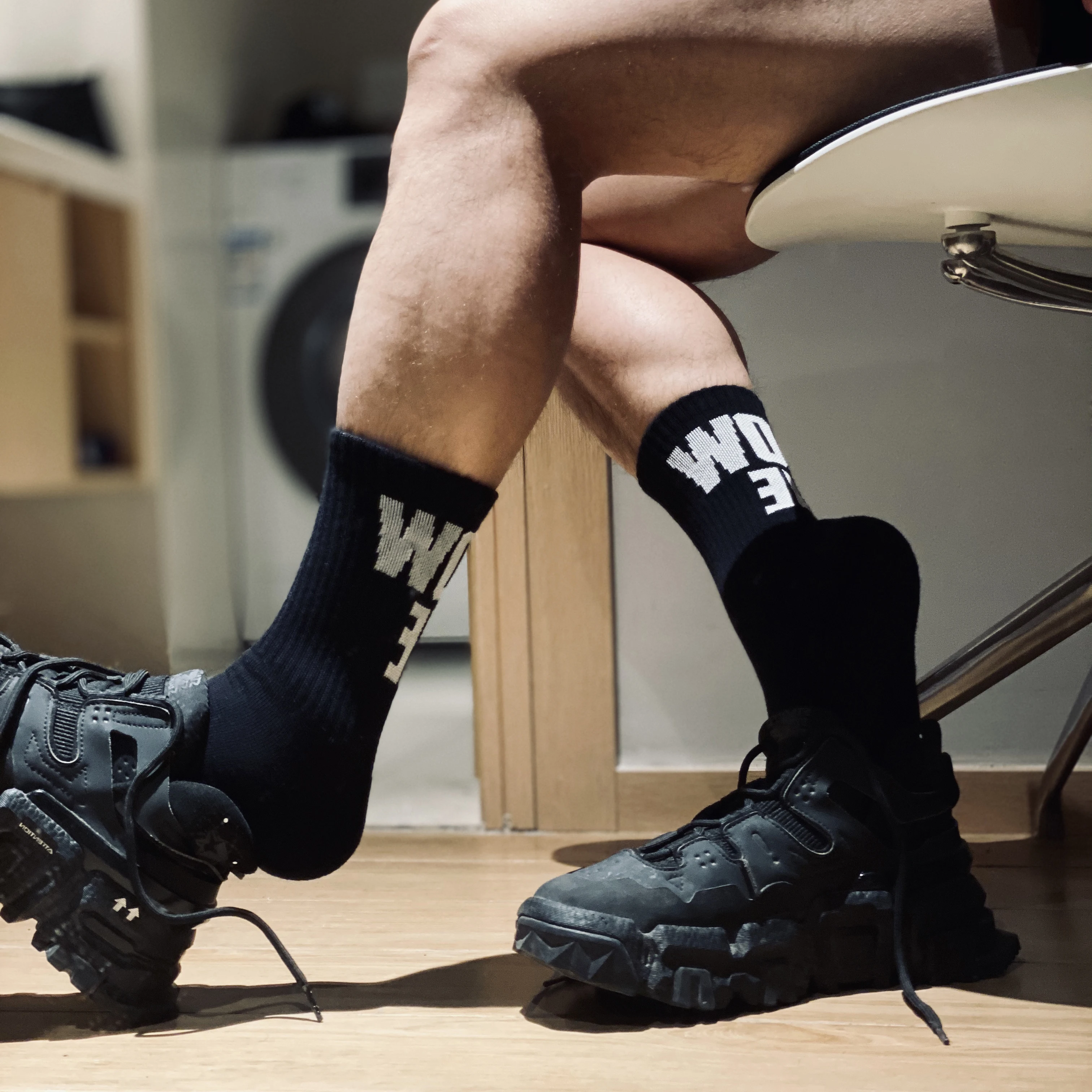 Fashion Black Unique Design Letter Socks Sexy Gay Top Vers Bottom Men Sports Long Tube Football Socks Comfortable