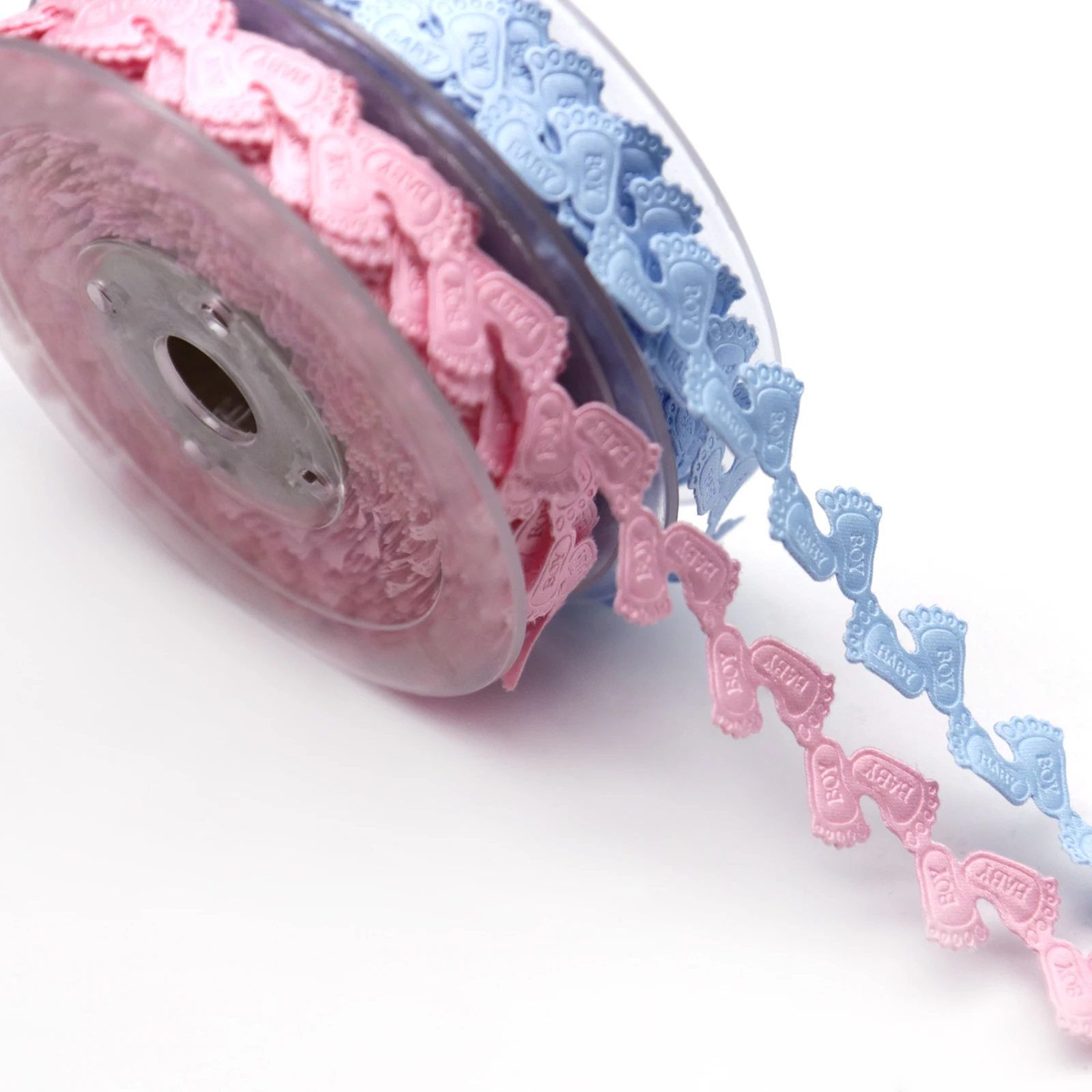 5 ярдов/Лот розовая голубая носков с рисунком в виде следов кружевной отделкой