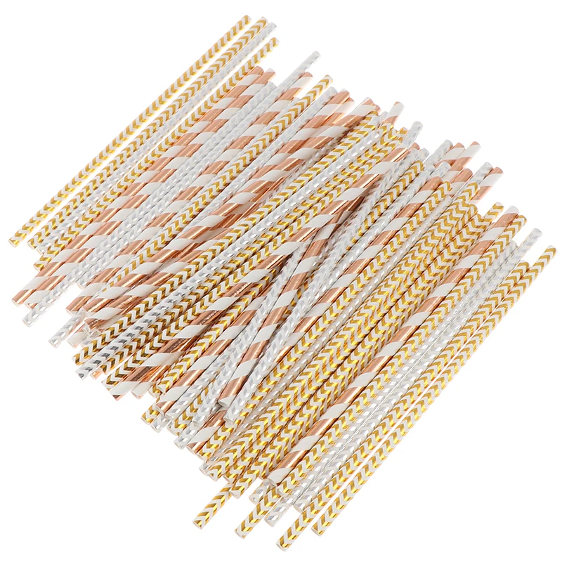 25 шт. розовое золото полоски фольга бумажные соломки свадебные сувениры питьевые
