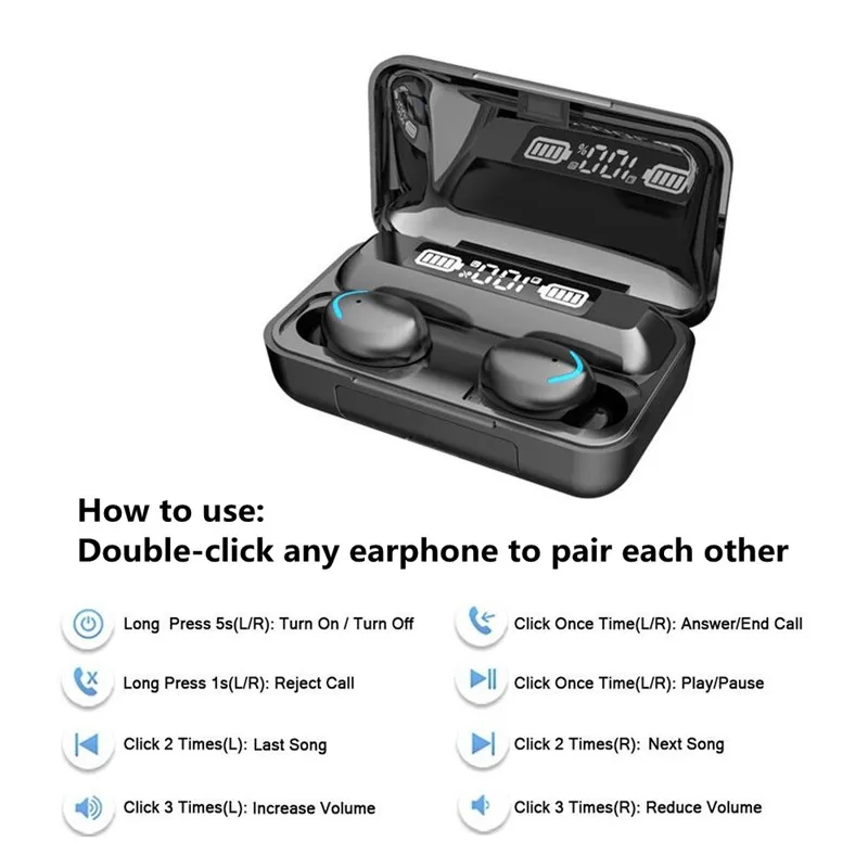 

TWS Bluetooth-compatible Earphones 2200mAh Charging Box Wireless Headphone Stereo Sports Waterproof Earbuds Headsets With Mic