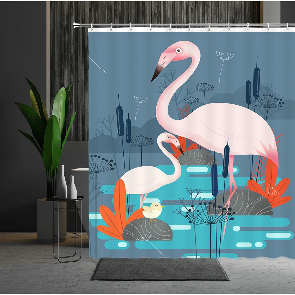 

Africa Animal Shower Curtain Flamingo Pattern 3D Printing Housewear Furnishings Bathtub Decoration Multi Size Hanging Curtains W