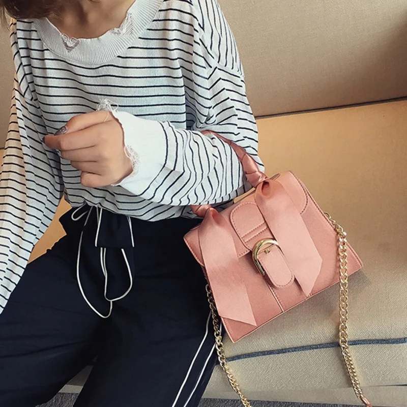 2 Pcs European Style Handbags Velvet Women Bag Bow Tie Sweet Lady Tote Chain Shoulder Satchel Pink &amp Brown | Багаж и сумки