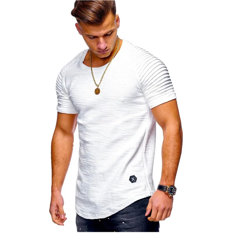 

2021 summer men's solid color trend wrinkled shoulder short-sleeved fashion street short-sleeved men