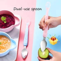 silicone scraping dual use solid food feeding spoons for baby soft colher de accessories ustensiles utensils kids cuchara