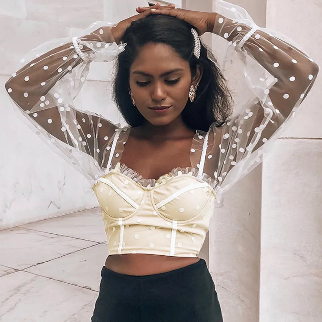 Женская блузка в горошек с длинным рукавом|Блузки| |