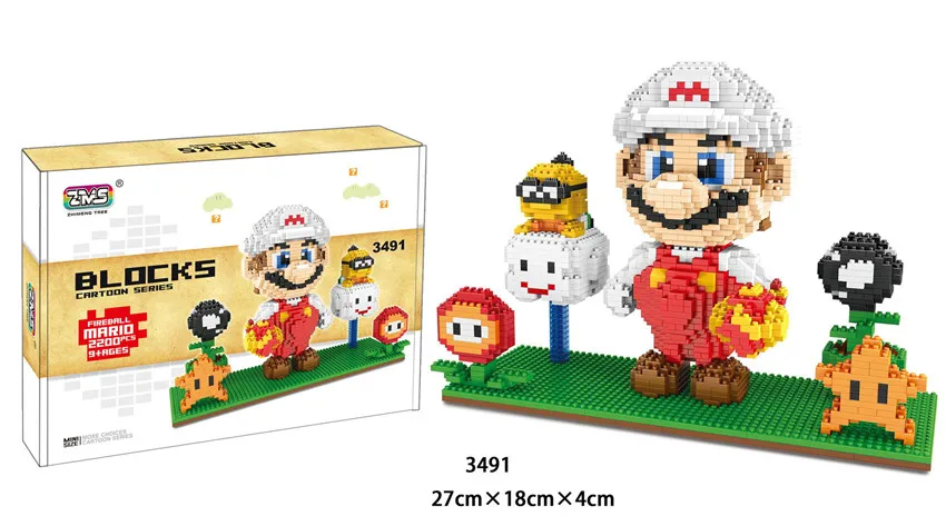 ZMS Игра Супер Марио Луиджи Йоши Боузер огненный Кот DIY Мини Строительные микро