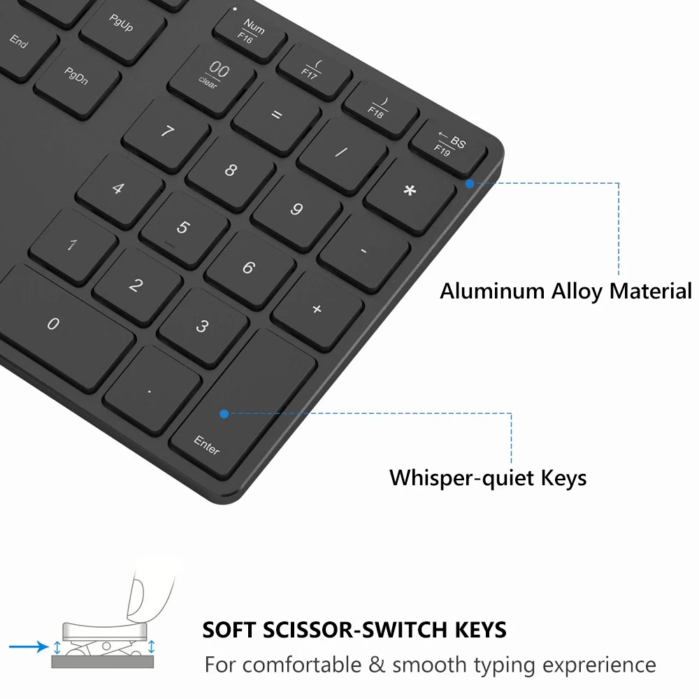 

AVATTO Aluminum Alloy 35 keys Bluetooth Wireless Numeric Keypad,Digital Keyboard for Windows,IOS,Mac OS,Android Tablet laptop PC