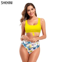 shekini women swimwear bikini sport low scoop neck top bathing suits high waist swimming bottoms two piece swimsuits beachwear