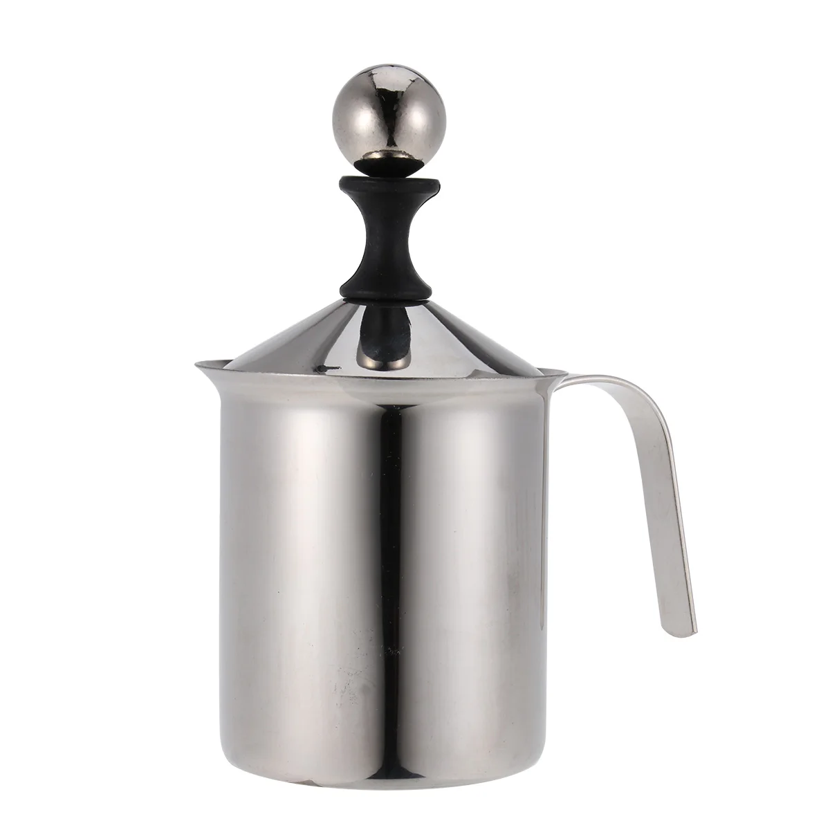

400ML Manual Milk Frother Stainless Steel Double Mesh Milk Creamer Milk Foam Mesh Coffee Foamer Creamer (Silver)