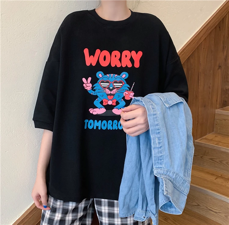 

XZ146 2021 new Korean version loose and thin mid-length white short-sleeved T-shirt women