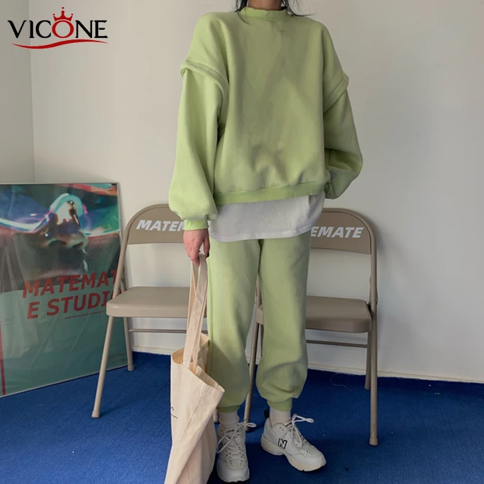 VICONE 2 шт. женский спортивный костюм для отдыха длинный рукав плюшевый топ брюки с
