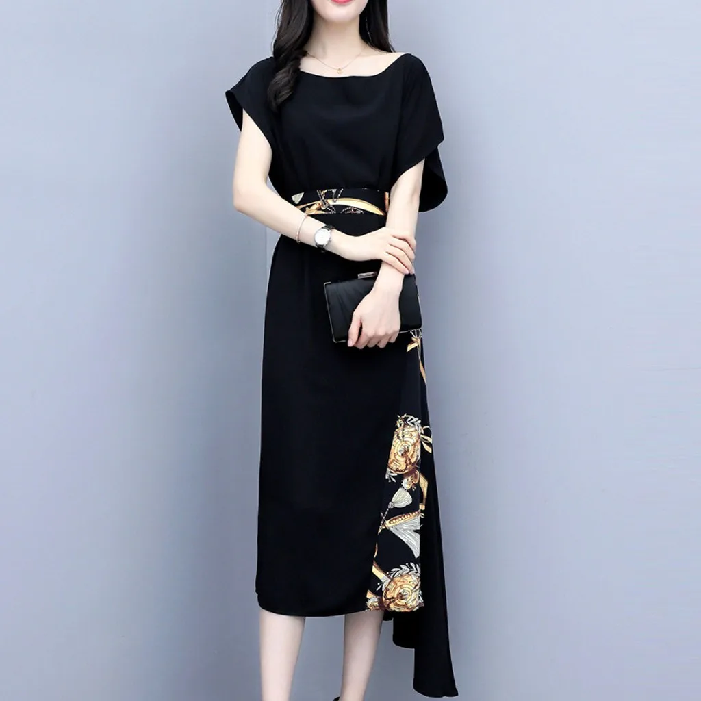 Платье женское летнее с круглым вырезом и коротким рукавом|Женские платья| |