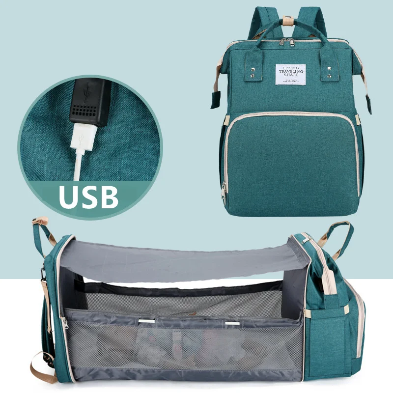 

USB Baby Diaper Bag Bed Backpack For Mom Maternity Bag For Stroller Nappy Bag Large Capacity Nursing Bag Baby Care Upgrade Hooks